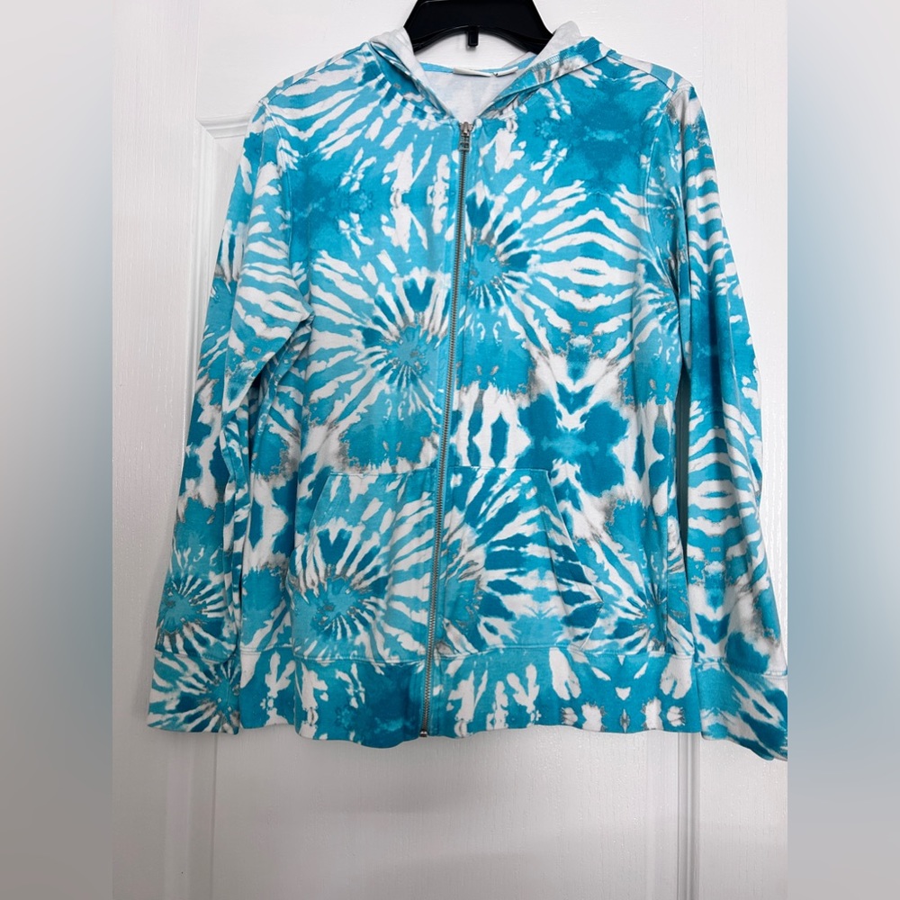 Cato Tie Dye Jacket with Hoodie Teal Size Large